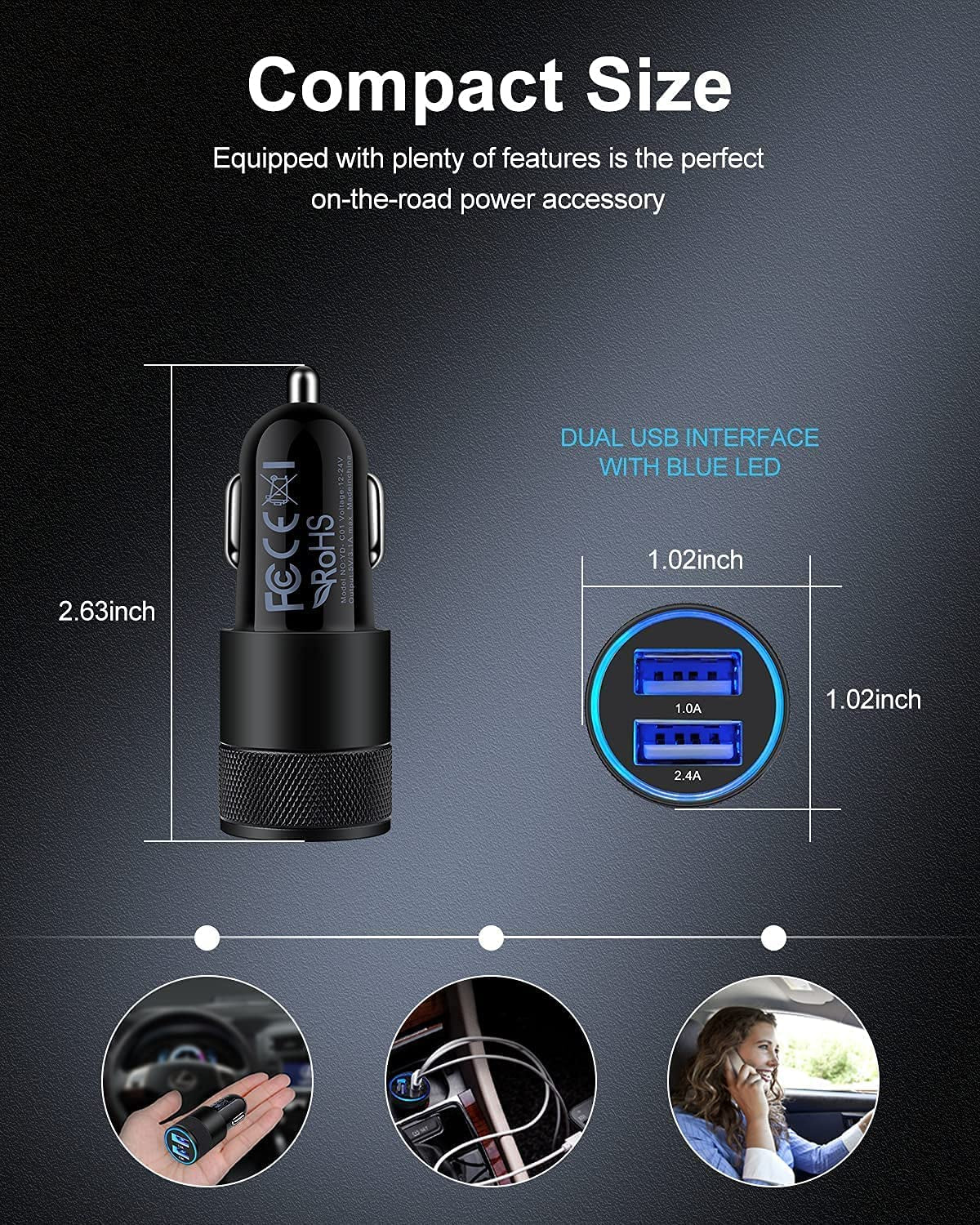 Car Charger, [2Pack/3.4A] Fast Charge Dual Port USB Cargador Carro Lighter Adapter for Iphone 15 14 13 12 11 Pro Max X XR XS 8 plus 16, Ipad, Samsung Galaxy S23 S22 S21 S10 plus S7 J7 S10E S9 Note 8