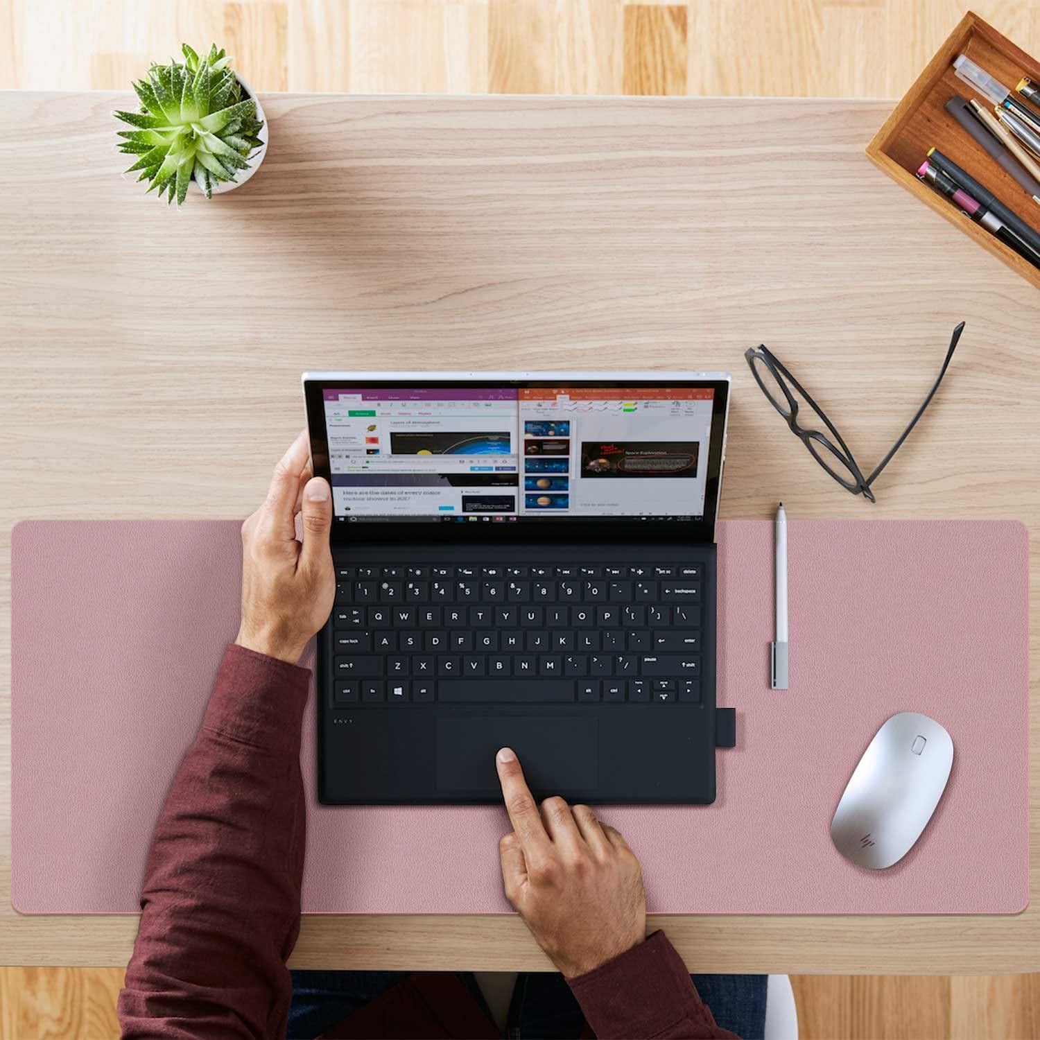 Double-Sided PU Leather Desk Pad - Non-Slip Large Mouse Pad & Desk Mat for Office, Home - Waterproof, Easy to Clean, Durable Dual-Sided Surface (23.6"X13.7", Purple)