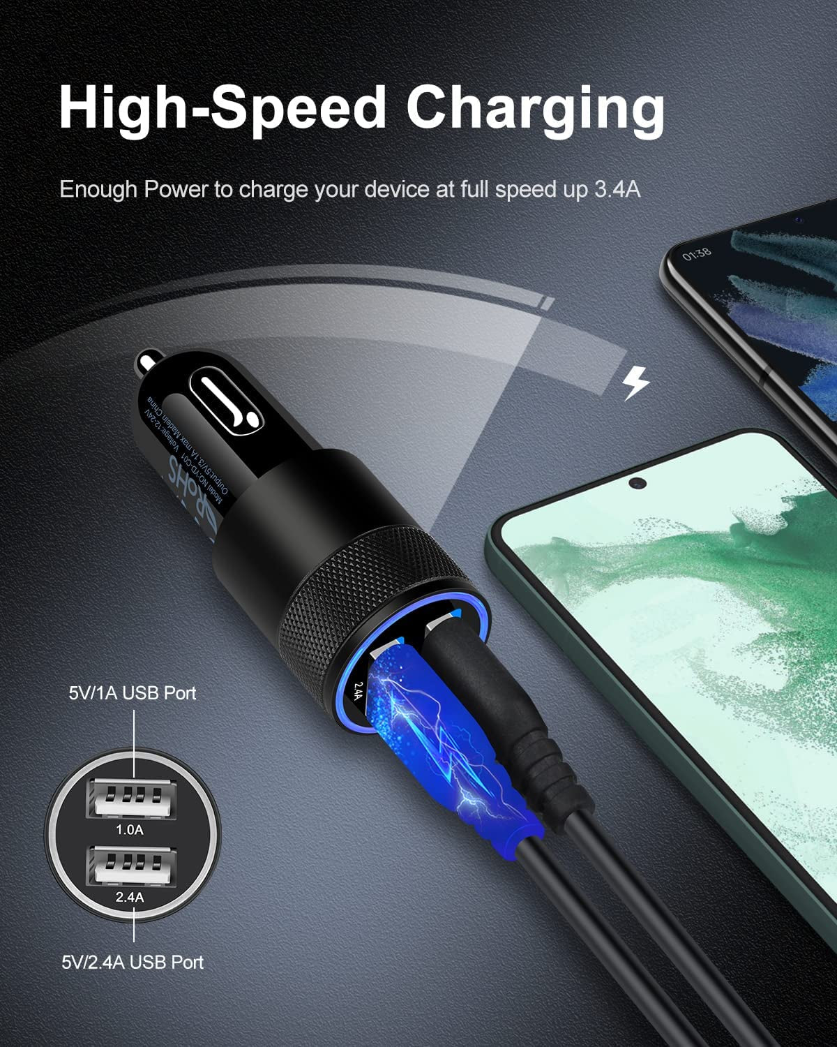 Car Charger, [2Pack/3.4A] Fast Charge Dual Port USB Cargador Carro Lighter Adapter for Iphone 15 14 13 12 11 Pro Max X XR XS 8 plus 16, Ipad, Samsung Galaxy S23 S22 S21 S10 plus S7 J7 S10E S9 Note 8