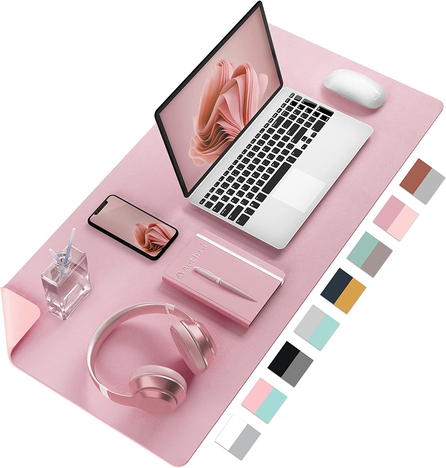 Double-Sided PU Leather Desk Pad - Non-Slip Large Mouse Pad & Desk Mat for Office, Home - Waterproof, Easy to Clean, Durable Dual-Sided Surface (23.6"X13.7", Purple)